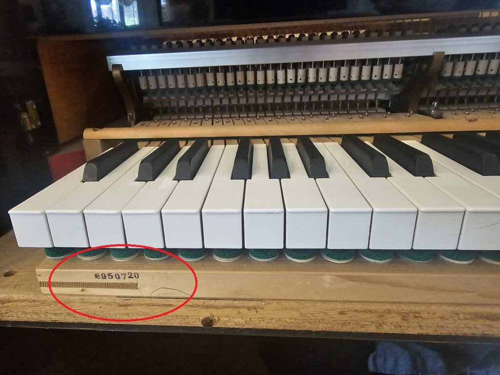 Grand piano with the keyslip removed.
